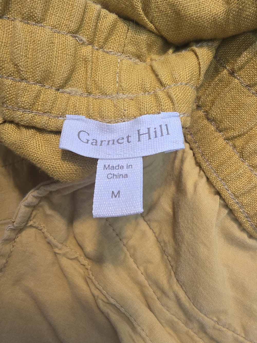 Garnet Hill Golden Mustard Drawstring 100% Linen Shorts - Picture 3 of 4